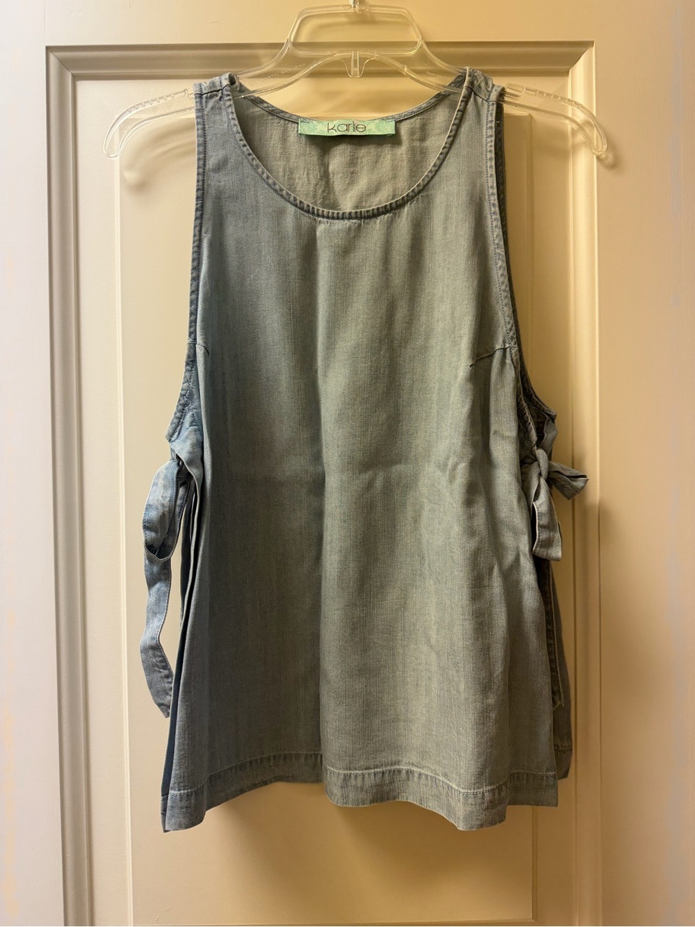 Karlie Chambray Side Tie Sleeveless Tunic Top Medium